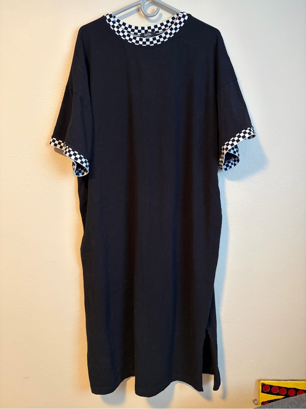 Lala Oversized Black and Checked T-Shirt Dress Checker Medium Soft Cotton